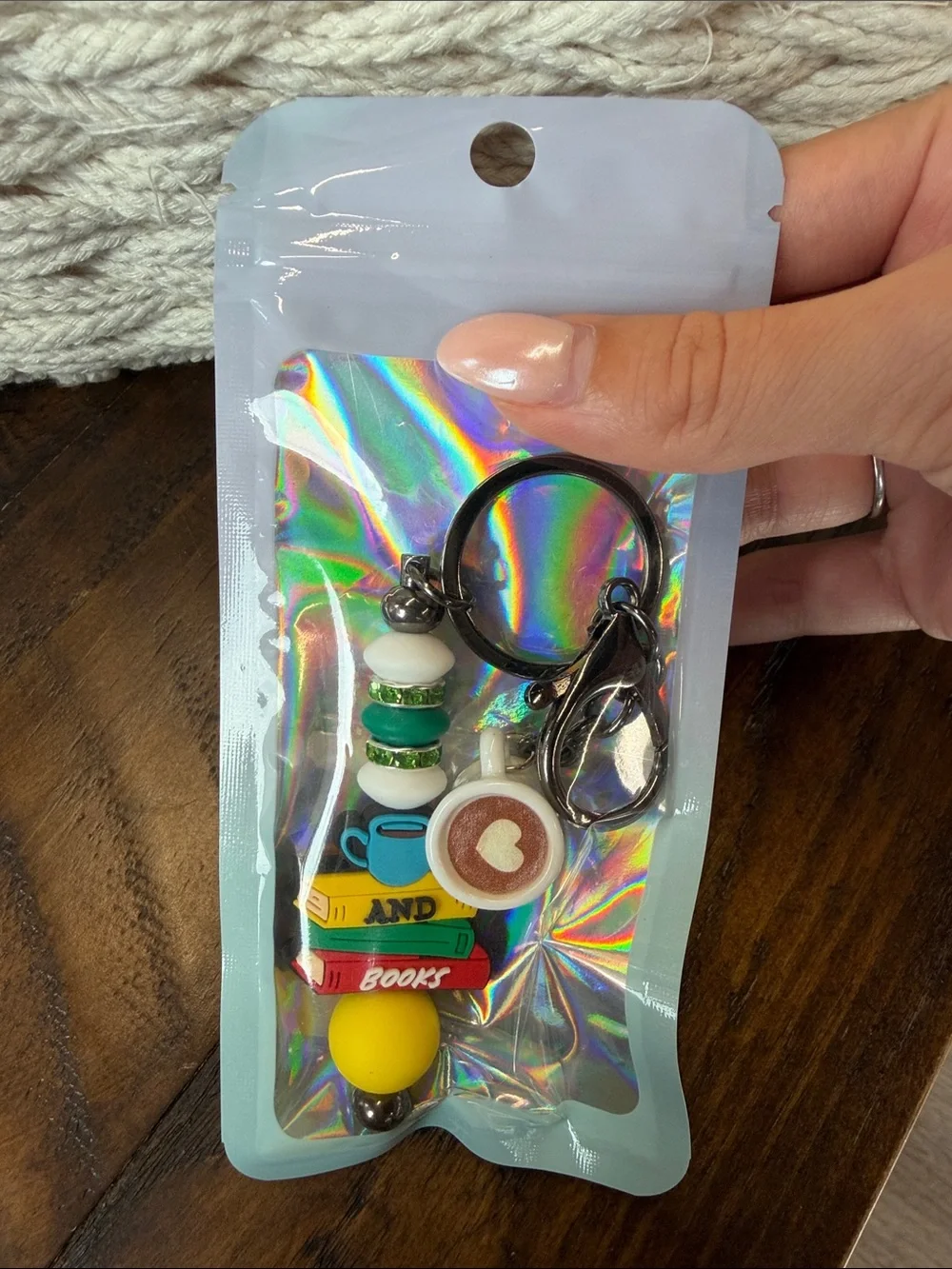 Book Lover Keychain with Coffee Charm - Multicolor